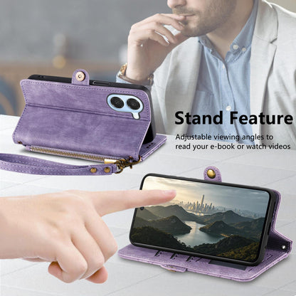 For Honor Play 80 Plus 5G Geometric Zipper Wallet Side Buckle Leather Phone Case(Purple)