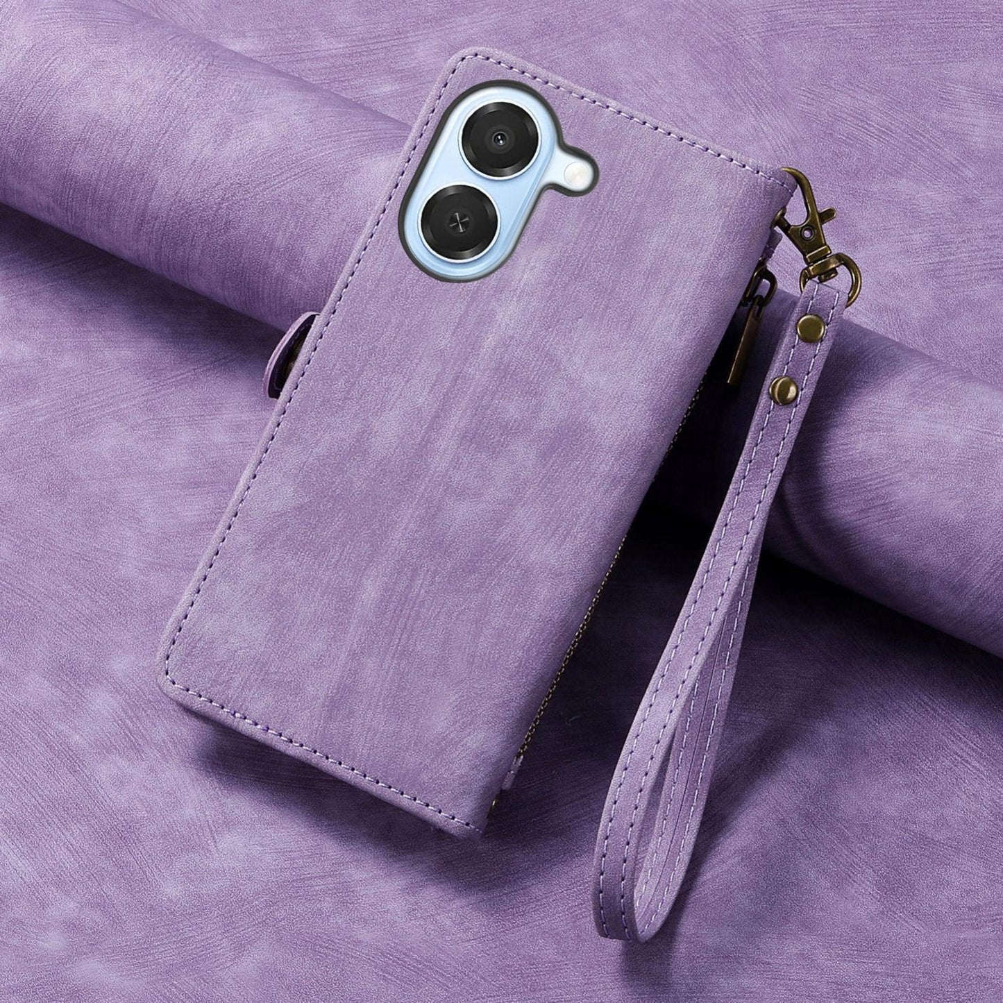 For Honor Play 80 Plus 5G Geometric Zipper Wallet Side Buckle Leather Phone Case(Purple)