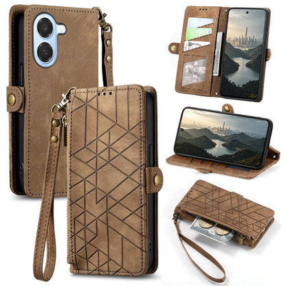 For Honor Play 80 Plus 5G Geometric Zipper Wallet Side Buckle Leather Phone Case(Brown)