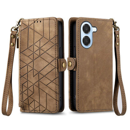For Honor Play 80 Plus 5G Geometric Zipper Wallet Side Buckle Leather Phone Case(Brown)
