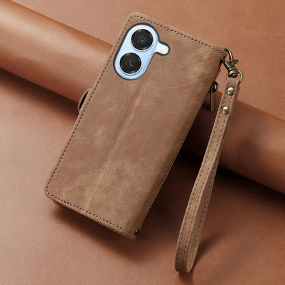 For Honor Play 80 Plus 5G Geometric Zipper Wallet Side Buckle Leather Phone Case(Brown)