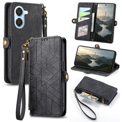 For Honor Play 80 Plus 5G Geometric Zipper Wallet Side Buckle Leather Phone Case(Black)