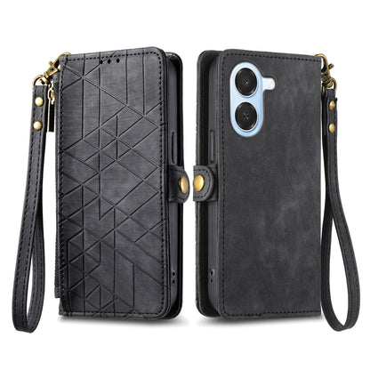 For Honor Play 80 Plus 5G Geometric Zipper Wallet Side Buckle Leather Phone Case(Black)