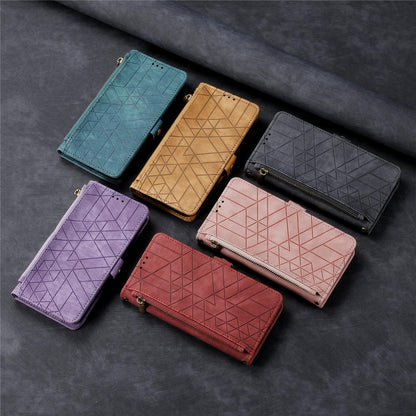 For Honor Play 80 Plus 5G Geometric Zipper Wallet Side Buckle Leather Phone Case(Red)