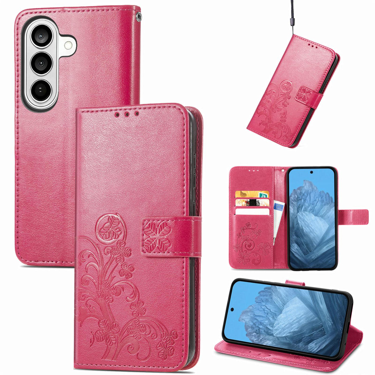 For Galaxy S26 FE 5G Four-leaf Clasp Embossed Buckle Leather Phone Case - Magenta - SYA002284010A