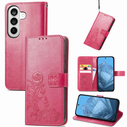 For Galaxy S26 FE 5G Four-leaf Clasp Embossed Buckle Leather Phone Case - Magenta - SYA002284010A