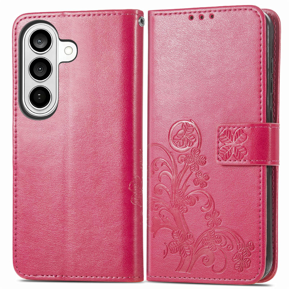 For Galaxy S26 FE 5G Four-leaf Clasp Embossed Buckle Leather Phone Case - Magenta - SYA002284010A