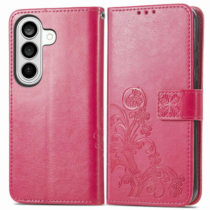 For Galaxy S26 FE 5G Four-leaf Clasp Embossed Buckle Leather Phone Case - Magenta - SYA002284010A