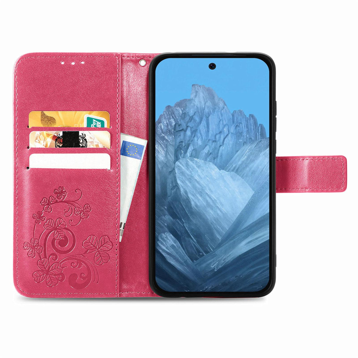 For Galaxy S26 FE 5G Four-leaf Clasp Embossed Buckle Leather Phone Case - Magenta - SYA002284010A
