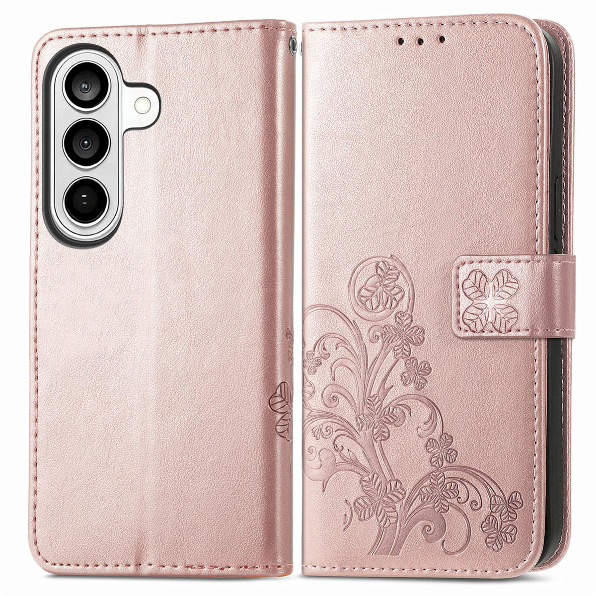 For Galaxy S26 FE 5G Four-leaf Clasp Embossed Buckle Leather Phone Case - Rose Gold - SYA002284010B