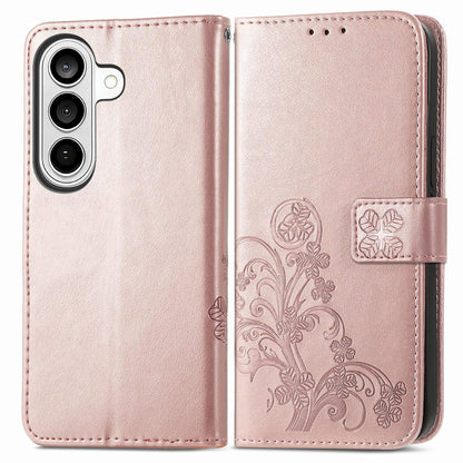For Galaxy S26 FE 5G Four-leaf Clasp Embossed Buckle Leather Phone Case - Rose Gold - SYA002284010B