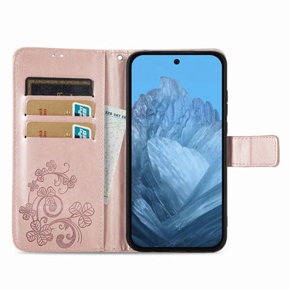 For Galaxy S26 FE 5G Four-leaf Clasp Embossed Buckle Leather Phone Case - Rose Gold - SYA002284010B