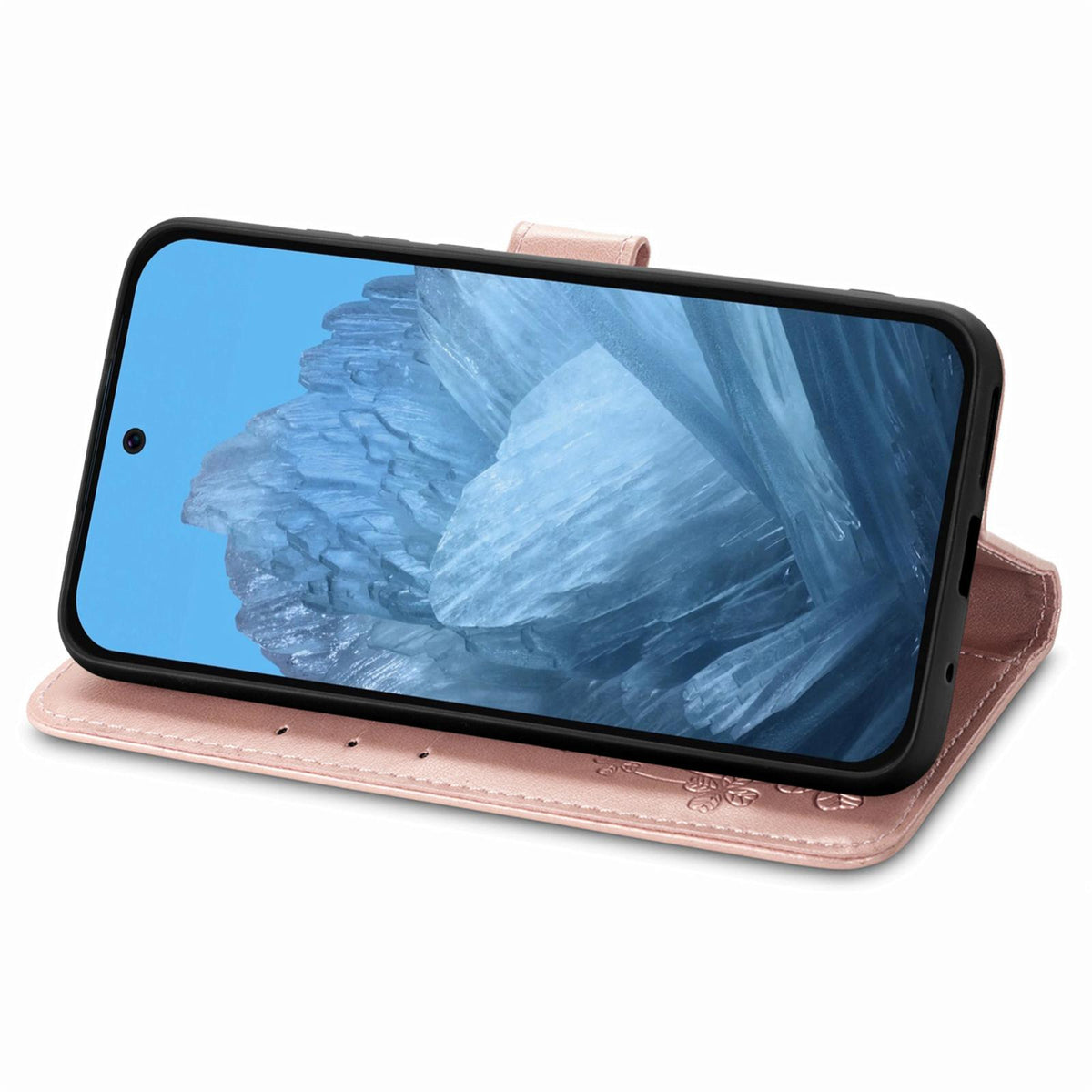 For Galaxy S26 FE 5G Four-leaf Clasp Embossed Buckle Leather Phone Case - Rose Gold - SYA002284010B