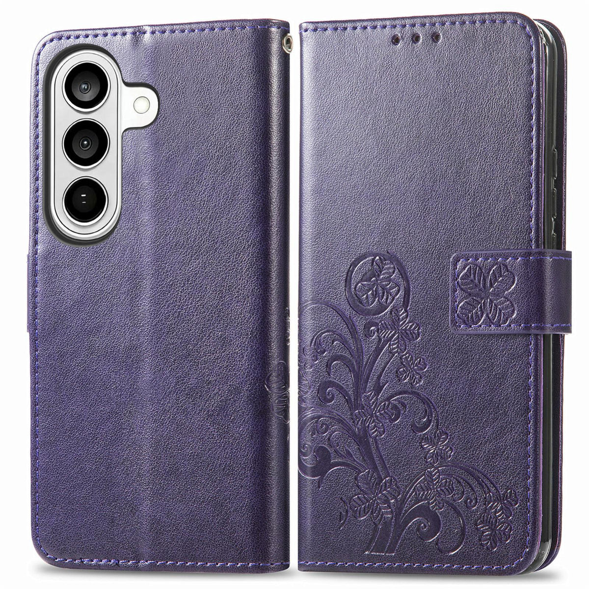 For Galaxy S26 FE 5G Four-leaf Clasp Embossed Buckle Leather Phone Case - Purple - SYA002284010D