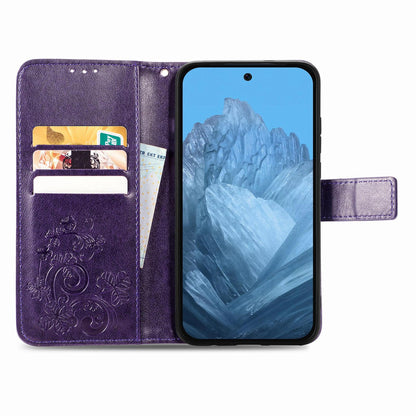 For Galaxy S26 FE 5G Four-leaf Clasp Embossed Buckle Leather Phone Case - Purple - SYA002284010D