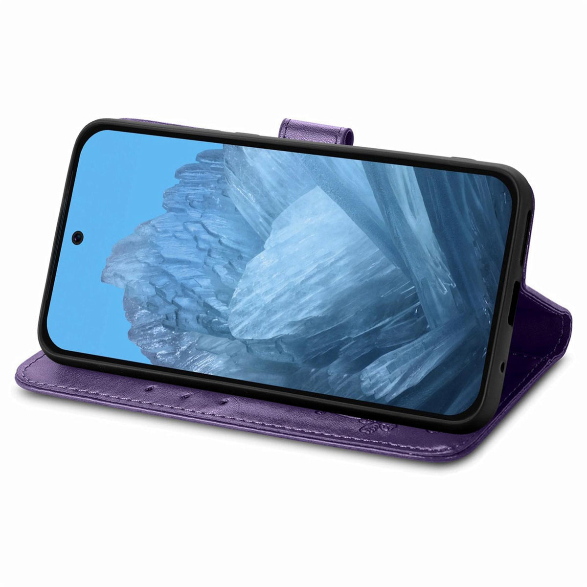 For Galaxy S26 FE 5G Four-leaf Clasp Embossed Buckle Leather Phone Case - Purple - SYA002284010D