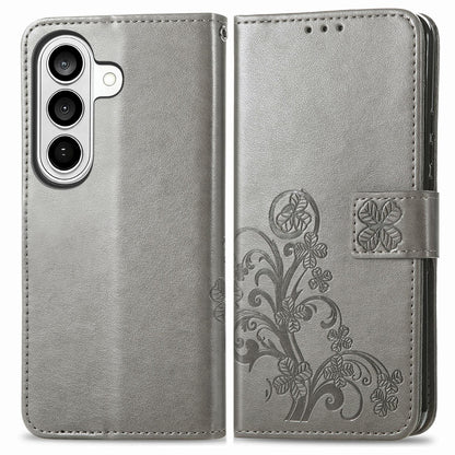 For Galaxy S26 FE 5G Four-leaf Clasp Embossed Buckle Leather Phone Case - Gray - SYA002284010E