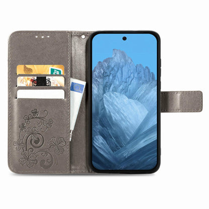 For Galaxy S26 FE 5G Four-leaf Clasp Embossed Buckle Leather Phone Case - Gray - SYA002284010E