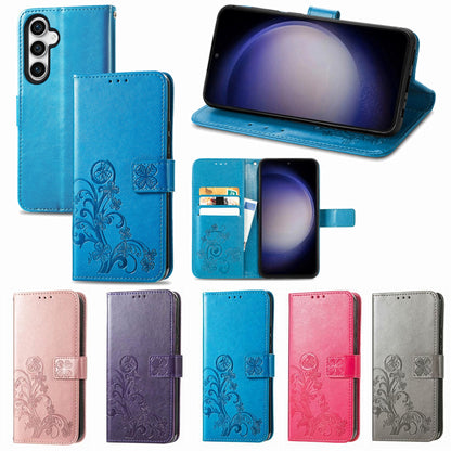 For Galaxy S26 FE 5G Four-leaf Clasp Embossed Buckle Leather Phone Case - Blue - SYA002284010C