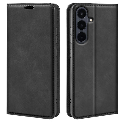 For Galaxy S26 FE  5G Retro-skin Magnetic Suction Leather Phone Case - Black - SYA002302934A