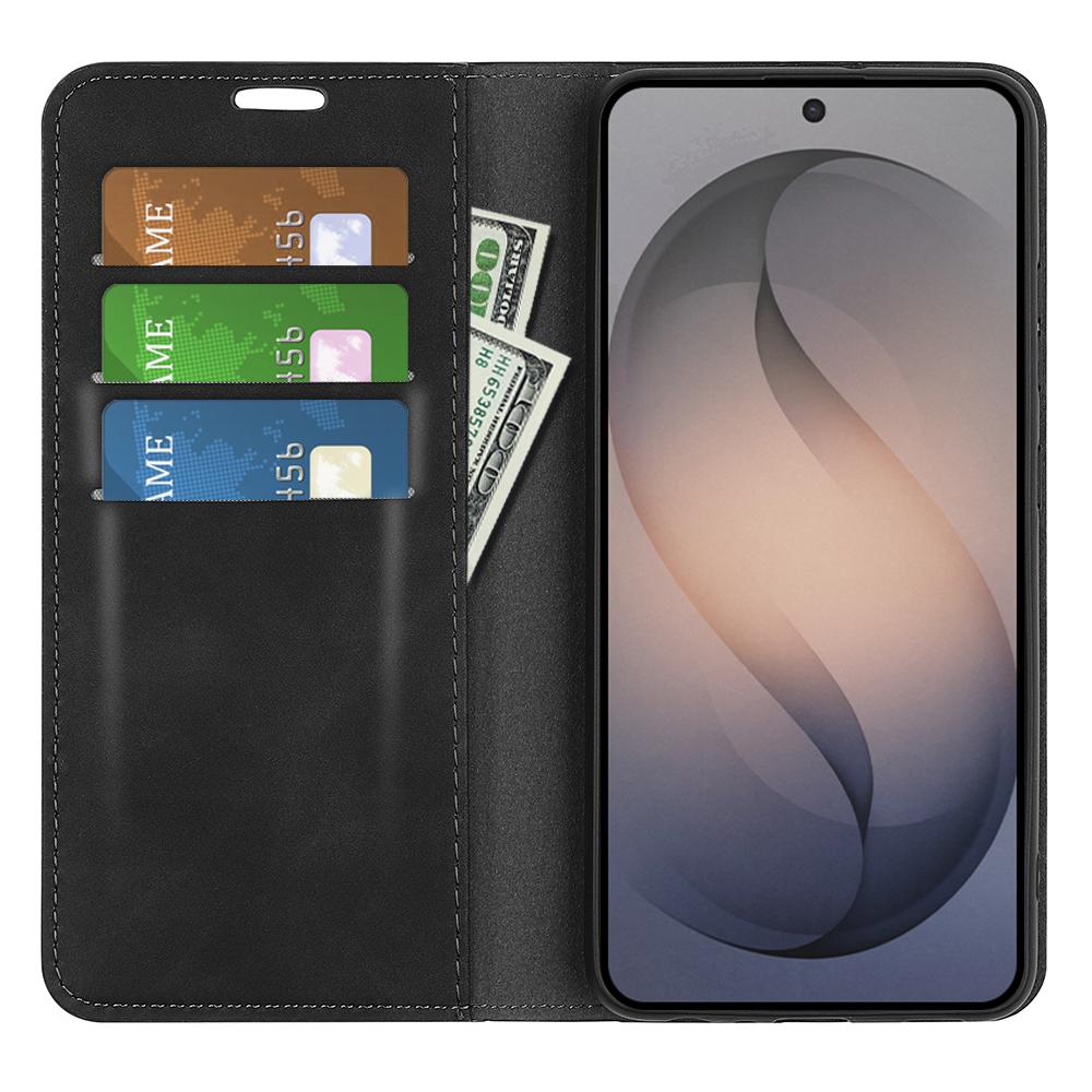 For Galaxy S26 FE  5G Retro-skin Magnetic Suction Leather Phone Case - Black - SYA002302934A