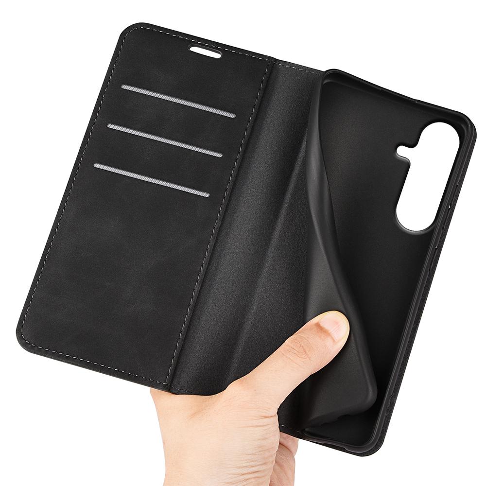 For Galaxy S26 FE  5G Retro-skin Magnetic Suction Leather Phone Case - Black - SYA002302934A