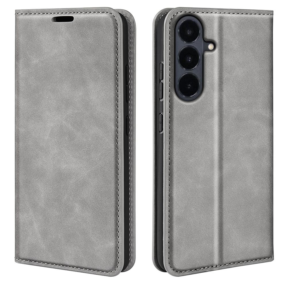 For Galaxy S26 FE  5G Retro-skin Magnetic Suction Leather Phone Case - Grey - SYA002302934B