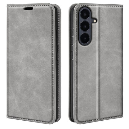 For Galaxy S26 FE  5G Retro-skin Magnetic Suction Leather Phone Case - Grey - SYA002302934B