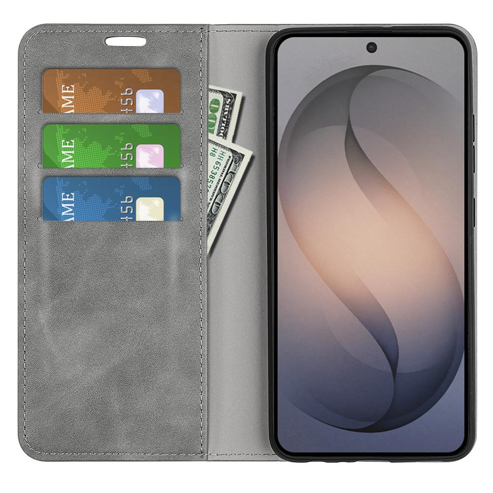 For Galaxy S26 FE  5G Retro-skin Magnetic Suction Leather Phone Case - Grey - SYA002302934B