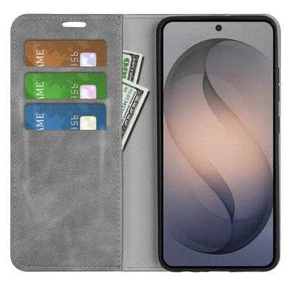For Galaxy S26 FE  5G Retro-skin Magnetic Suction Leather Phone Case - Grey - SYA002302934B