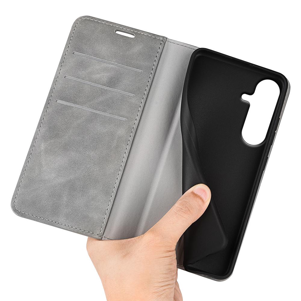 For Galaxy S26 FE  5G Retro-skin Magnetic Suction Leather Phone Case - Grey - SYA002302934B