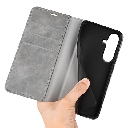 For Galaxy S26 FE  5G Retro-skin Magnetic Suction Leather Phone Case - Grey - SYA002302934B