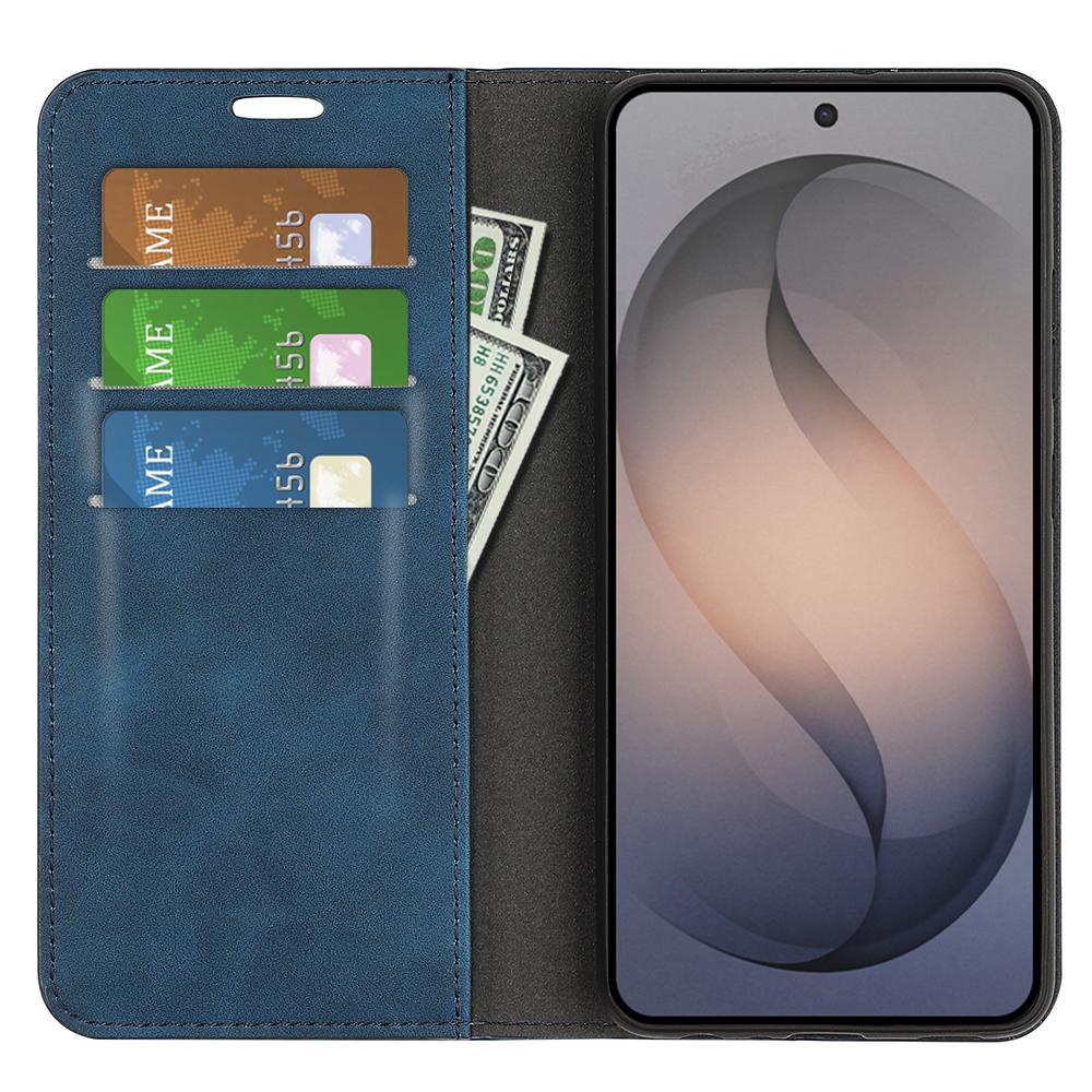 For Galaxy S26 FE  5G Retro-skin Magnetic Suction Leather Phone Case - Dark Blue - SYA002302934C