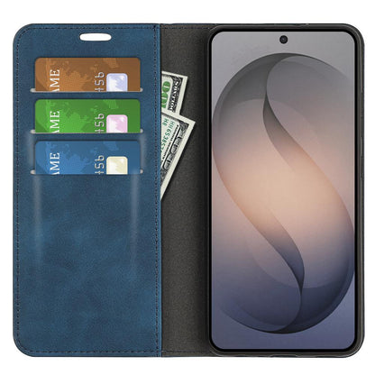 For Galaxy S26 FE  5G Retro-skin Magnetic Suction Leather Phone Case - Dark Blue - SYA002302934C