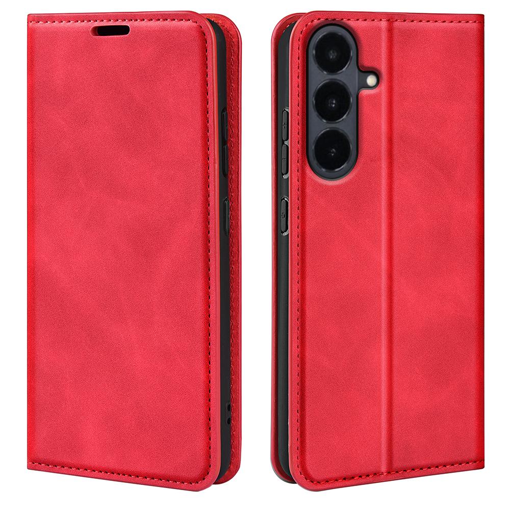 For Galaxy S26 FE  5G Retro-skin Magnetic Suction Leather Phone Case - Red - SYA002302934E