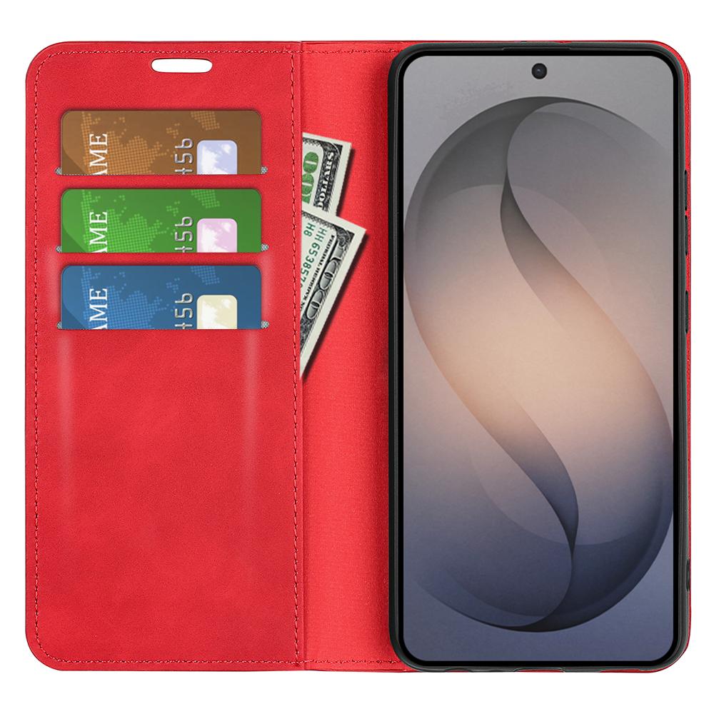 For Galaxy S26 FE  5G Retro-skin Magnetic Suction Leather Phone Case - Red - SYA002302934E