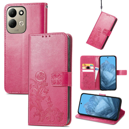 For Xiaomi Poco C95 Pro Four-leaf Clasp Embossed Buckle Leather Phone Case - Magent - SYA002304702A