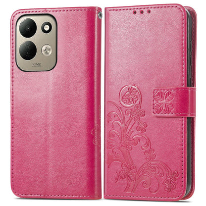 For Xiaomi Poco C95 Pro Four-leaf Clasp Embossed Buckle Leather Phone Case - Magent - SYA002304702A
