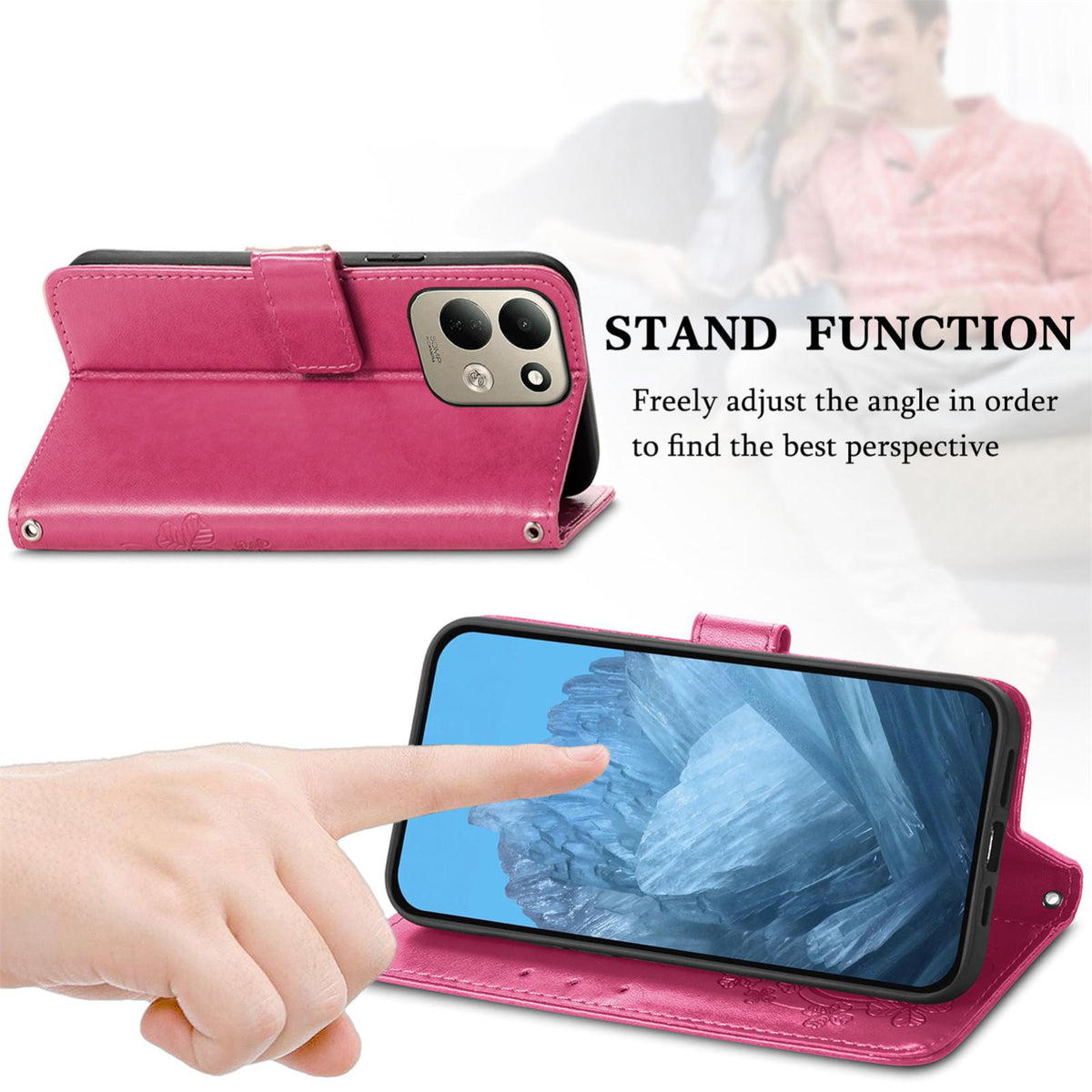 For Xiaomi Poco C95 Pro Four-leaf Clasp Embossed Buckle Leather Phone Case - Magent - SYA002304702A