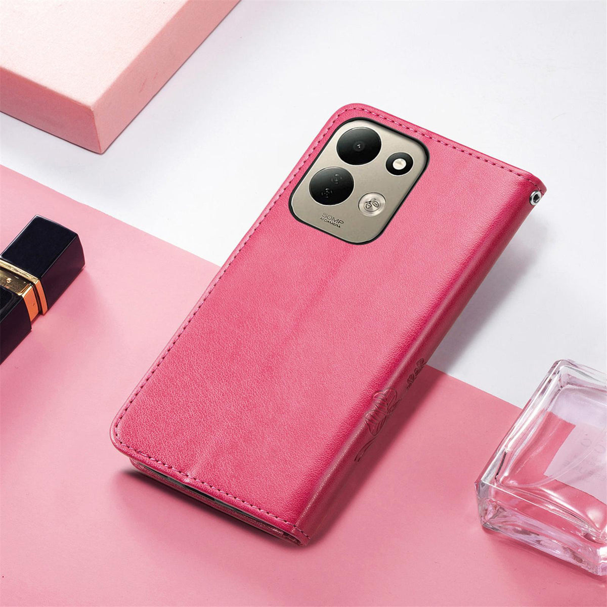 For Xiaomi Poco C95 Pro Four-leaf Clasp Embossed Buckle Leather Phone Case - Magent - SYA002304702A