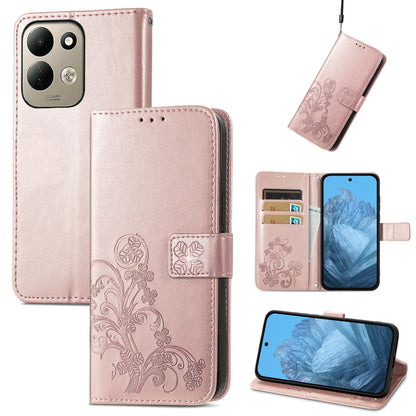 For Xiaomi Poco C95 Pro Four-leaf Clasp Embossed Buckle Leather Phone Case - Rose Gold - SYA002304702B