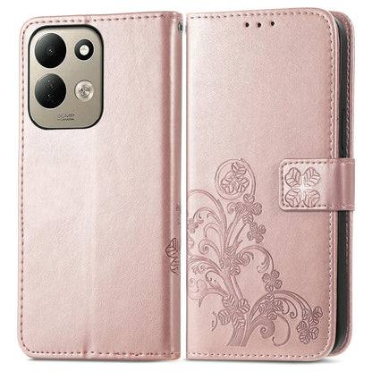 For Xiaomi Poco C95 Pro Four-leaf Clasp Embossed Buckle Leather Phone Case - Rose Gold - SYA002304702B