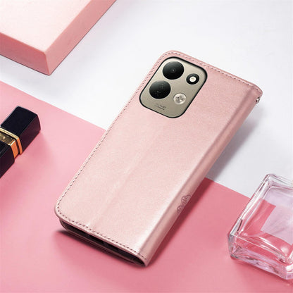 For Xiaomi Poco C95 Pro Four-leaf Clasp Embossed Buckle Leather Phone Case - Rose Gold - SYA002304702B