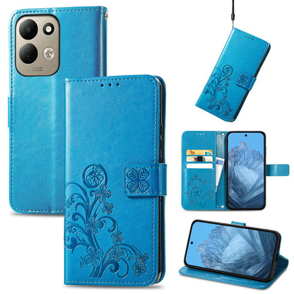 For Xiaomi Poco C95 Pro Four-leaf Clasp Embossed Buckle Leather Phone Case - Blue - SYA002304702C