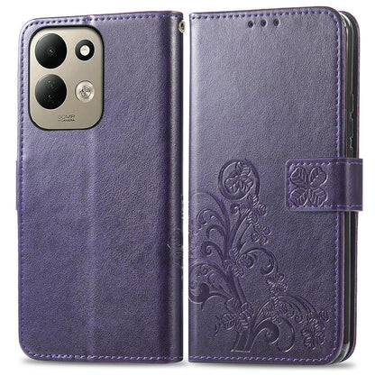 For Xiaomi Poco C95 Pro Four-leaf Clasp Embossed Buckle Leather Phone Case - Purple - SYA002304702D