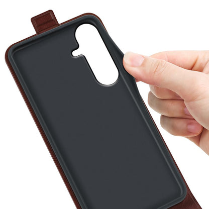 For Galaxy S26 FE 5G R64 Texture Single Vertical Flip Leather Phone Case - Brown - SYA002311931D