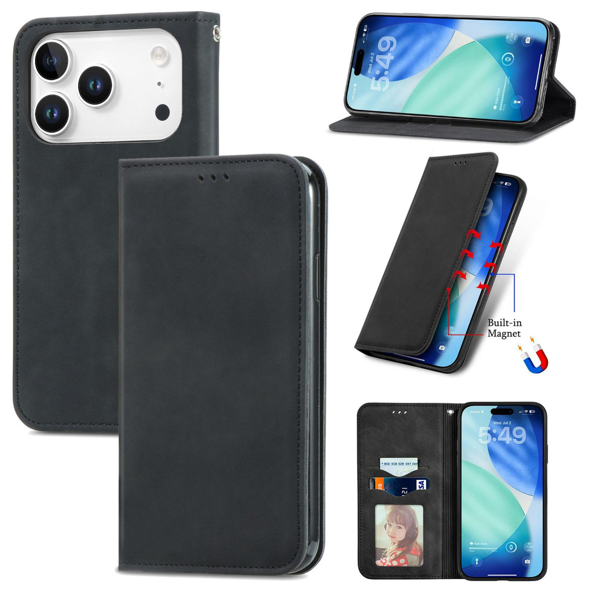 For iPhone 18 Pro Retro Skin Feel Magnetic Leather Phone Case - Black - SYA002322614A