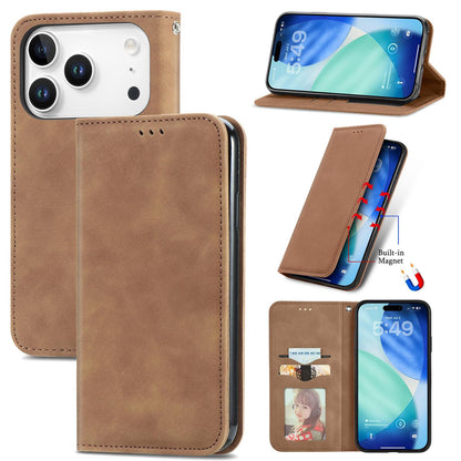 For iPhone 18 Pro Retro Skin Feel Magnetic Leather Phone Case - Brown - SYA002322614B
