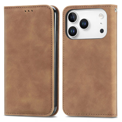 For iPhone 18 Pro Retro Skin Feel Magnetic Leather Phone Case - Brown - SYA002322614B