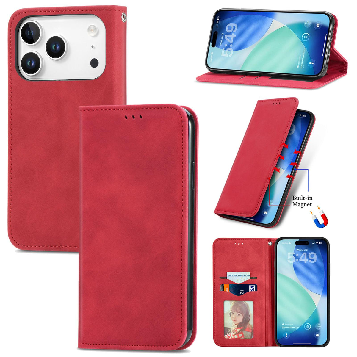For iPhone 18 Pro Retro Skin Feel Magnetic Leather Phone Case - Red - SYA002322614C